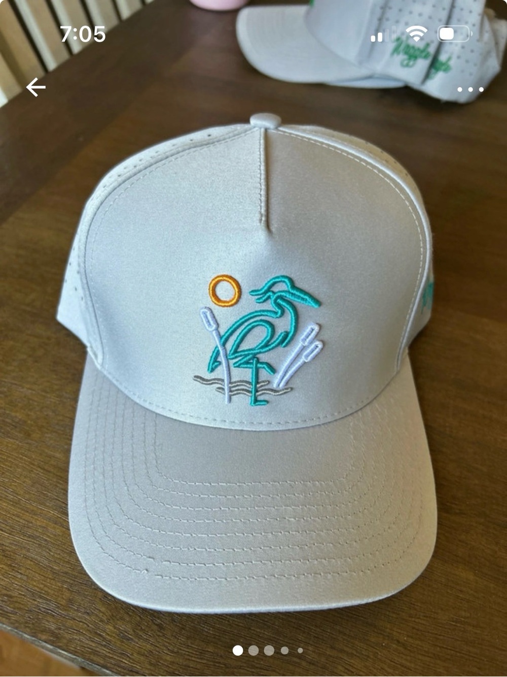 Waggle  Light Gray Cap with Teal Heron Embroidery -